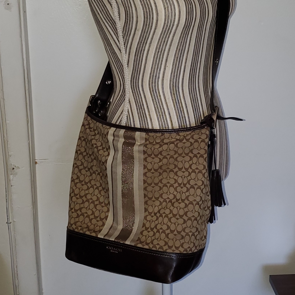 COACH CC Duffle Bucket Shoulder bag Leather trim Canvas